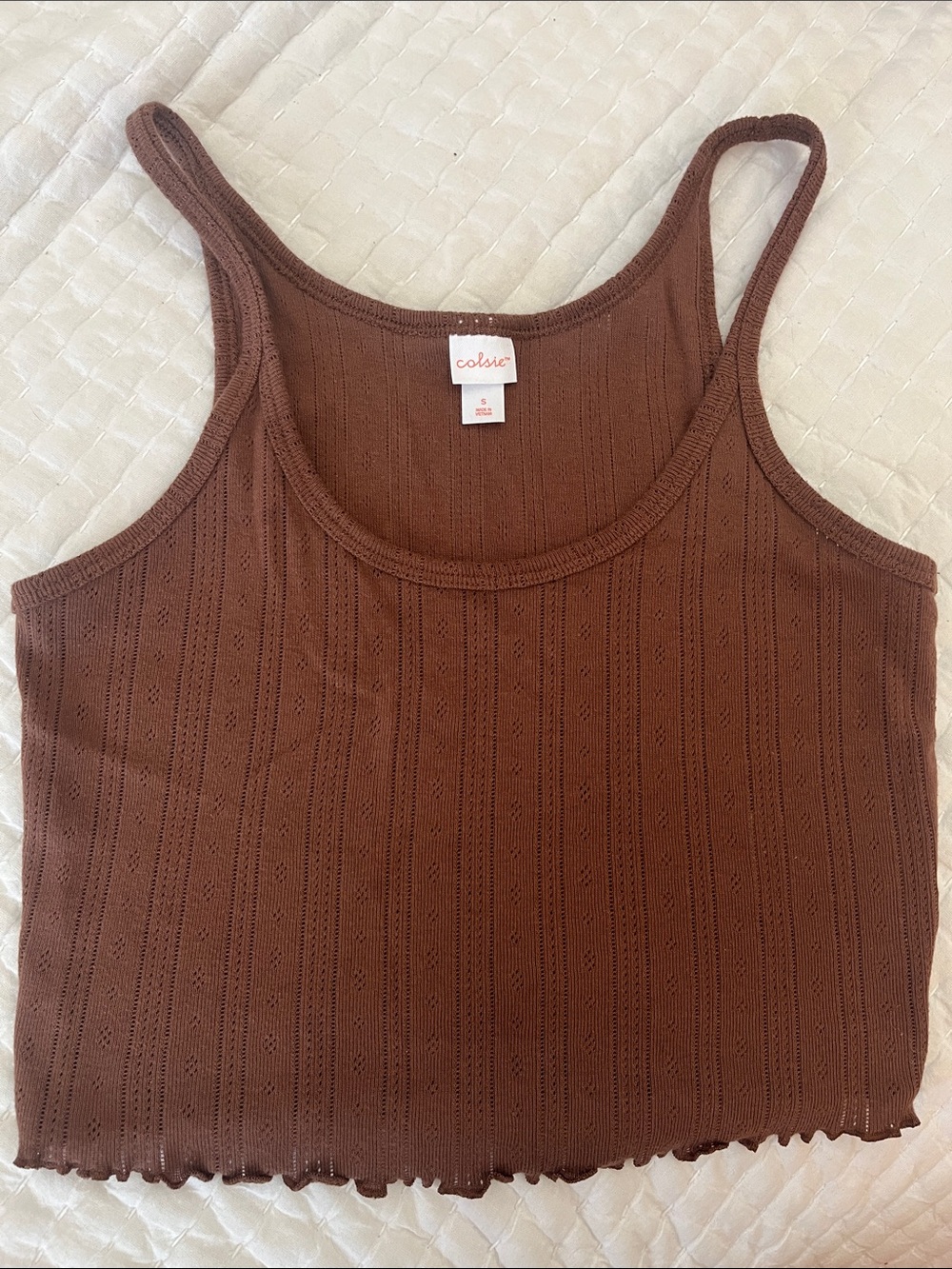 Colsie Chocolate Ribbed Eyelet Cropped Tank